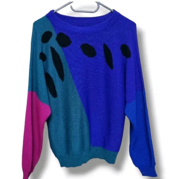 Vintage 1980s Jumper Ladies Size 12 St Michael Crew Neck Tight Knit Block Colour - Picture 2 of 9